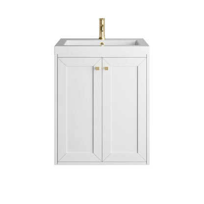 James Martin Vanities Chianti 24" Glossy White Champagne Brass Base Single Vanity With White Glossy Composite Stone Top