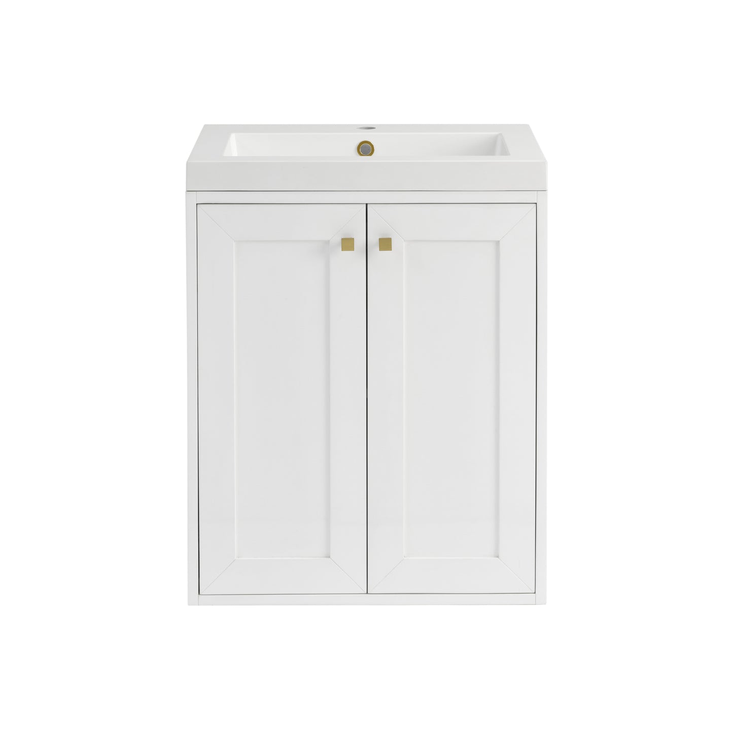 James Martin Vanities Chianti 24" Glossy White Champagne Brass Base Single Vanity With White Glossy Composite Stone Top