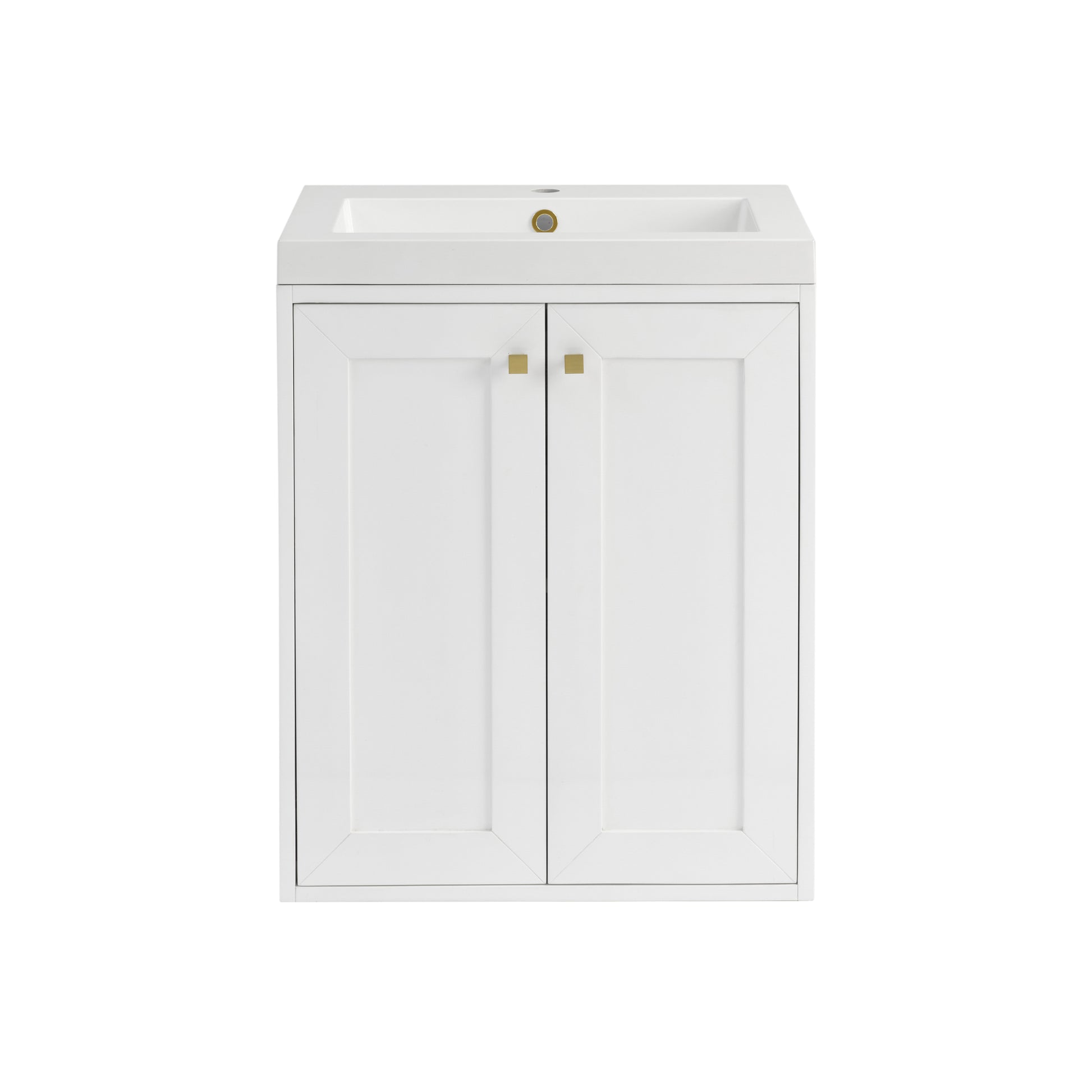 James Martin Vanities Chianti 24" Glossy White Champagne Brass Base Single Vanity With White Glossy Composite Stone Top