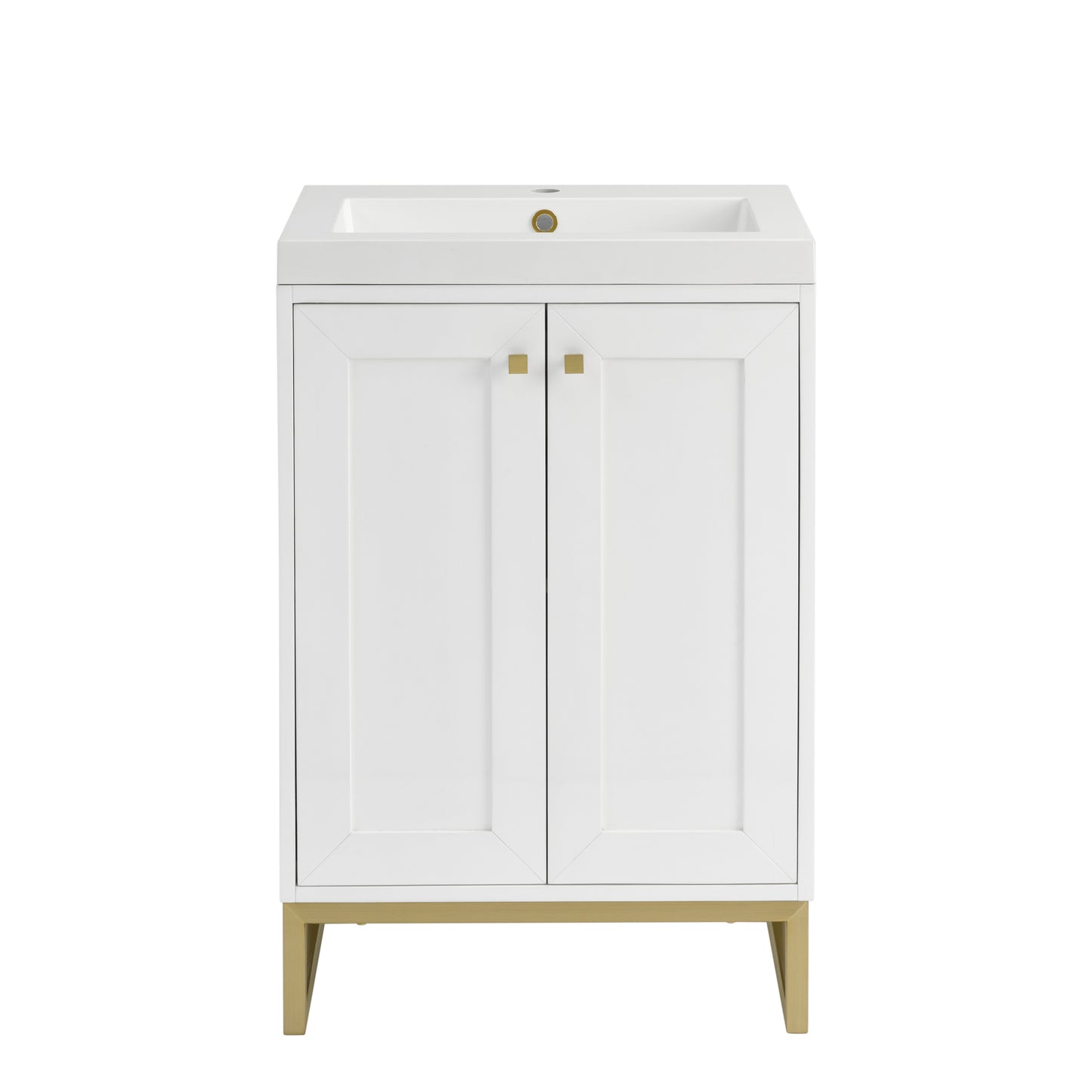 James Martin Vanities Chianti 24" Glossy White Champagne Brass Base Single Vanity With White Glossy Composite Stone Top