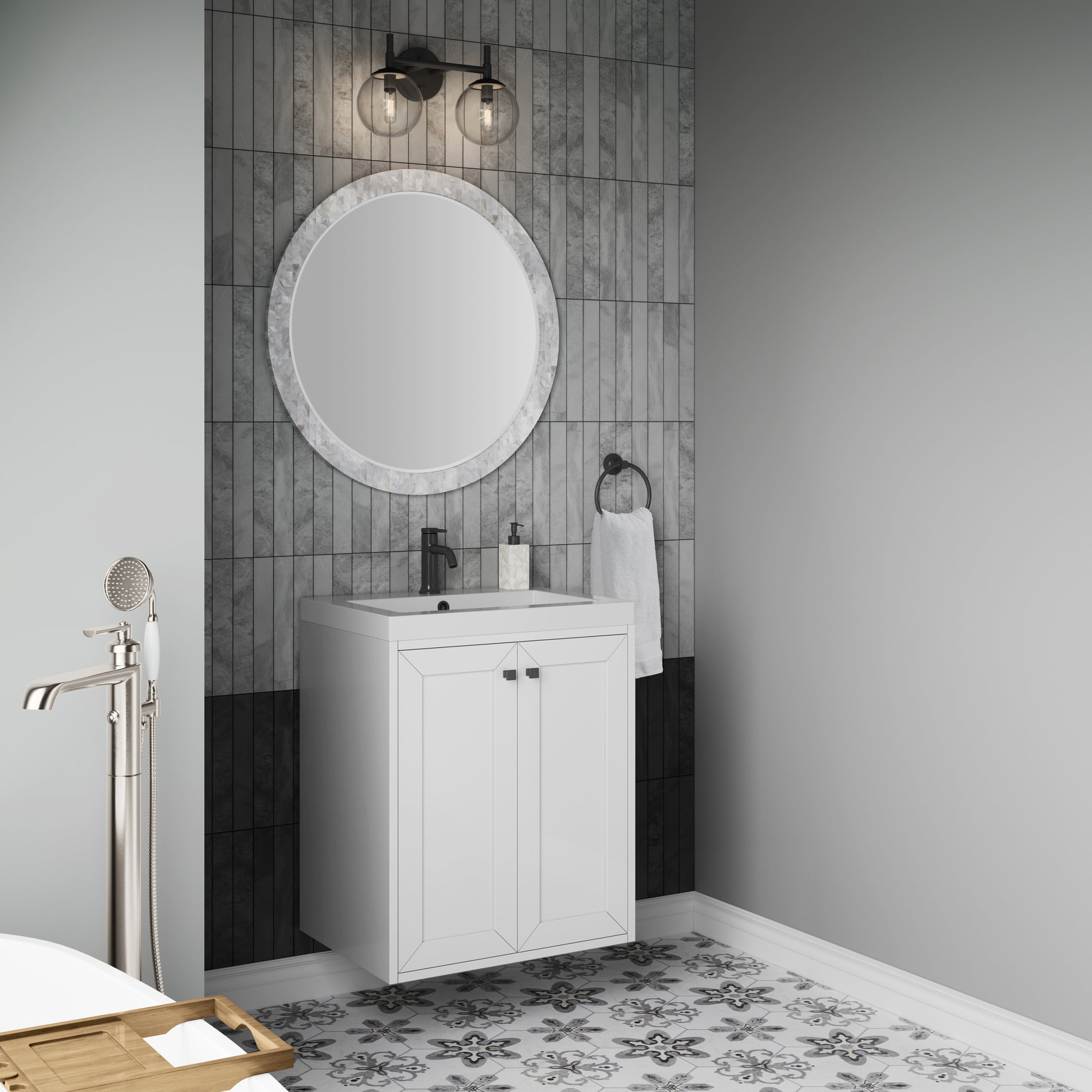 James Martin Vanities Chianti 24" Glossy White Matte Black Base Single Vanity With White Glossy Composite Stone Top