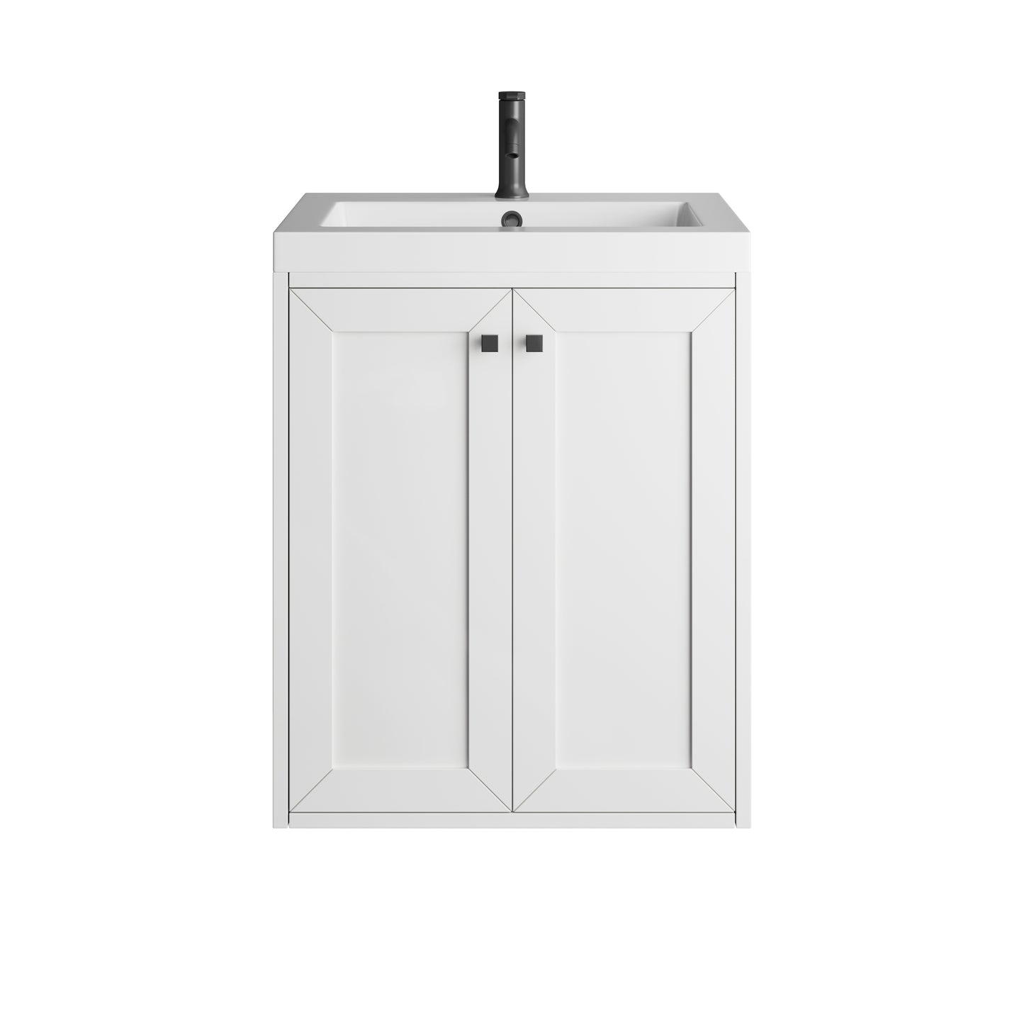 James Martin Vanities Chianti 24" Glossy White Matte Black Base Single Vanity With White Glossy Composite Stone Top