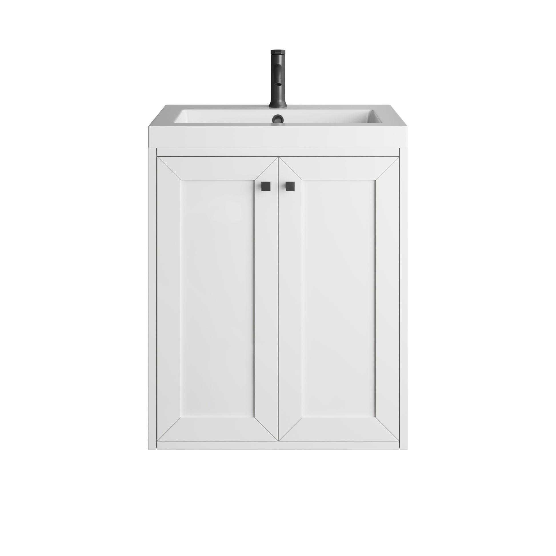 James Martin Vanities Chianti 24" Glossy White Matte Black Base Single Vanity With White Glossy Composite Stone Top