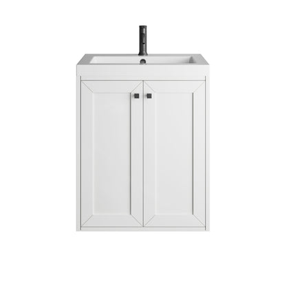 James Martin Vanities Chianti 24" Glossy White Matte Black Base Single Vanity With White Glossy Composite Stone Top