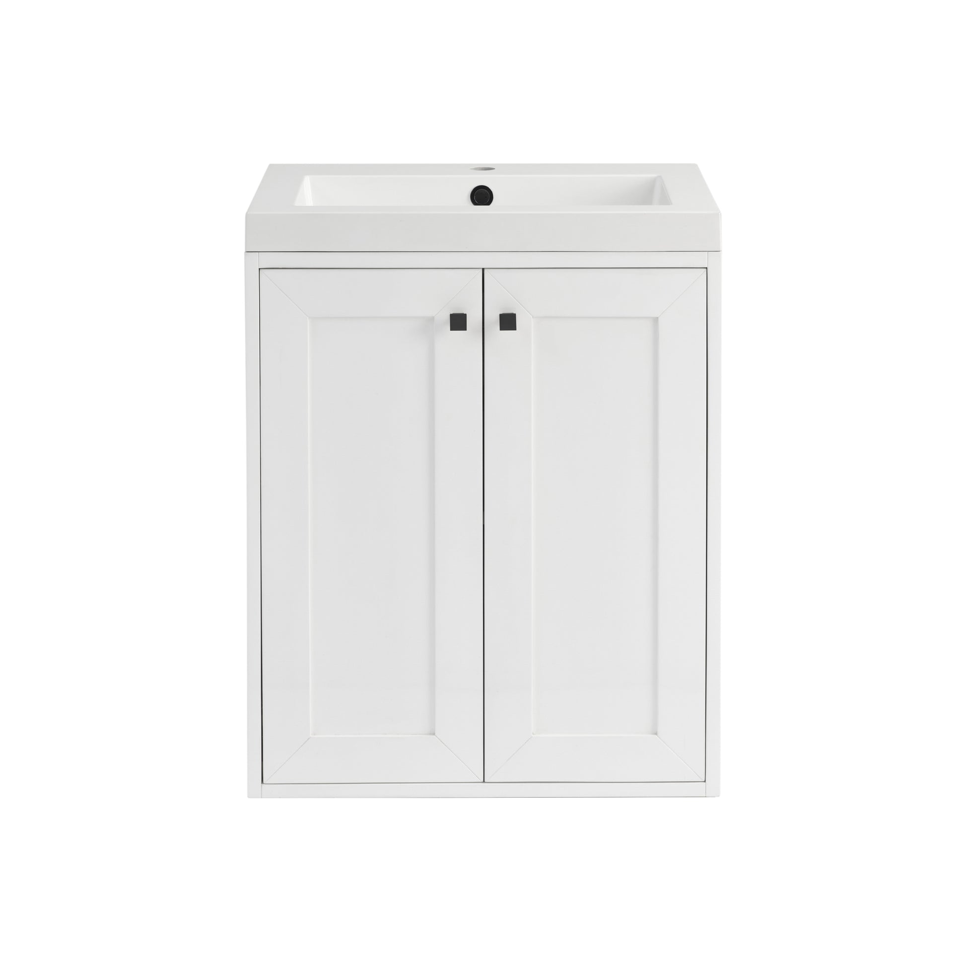 James Martin Vanities Chianti 24" Glossy White Matte Black Base Single Vanity With White Glossy Composite Stone Top