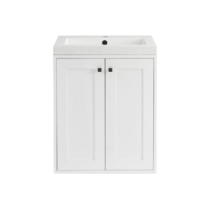 James Martin Vanities Chianti 24" Glossy White Matte Black Base Single Vanity With White Glossy Composite Stone Top
