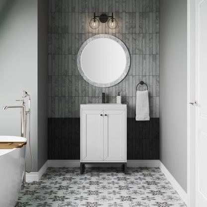 James Martin Vanities Chianti 24" Glossy White Matte Black Base Single Vanity With White Glossy Composite Stone Top