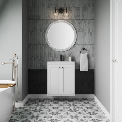 James Martin Vanities Chianti 24" Glossy White Matte Black Base Single Vanity With White Glossy Composite Stone Top