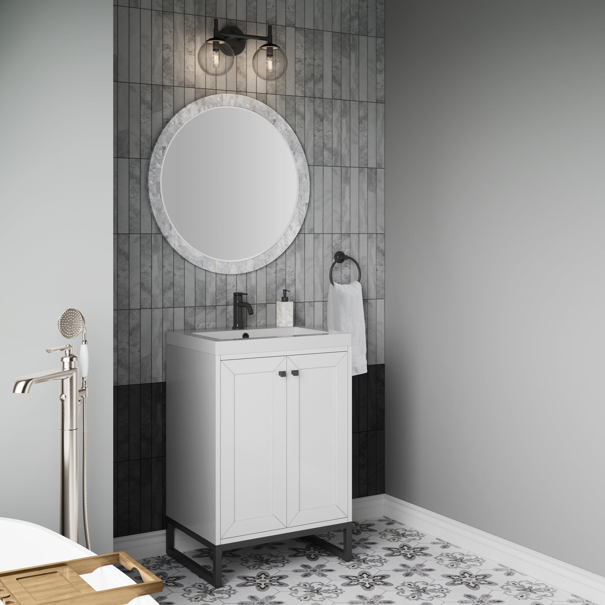 James Martin Vanities Chianti 24" Glossy White Matte Black Base Single Vanity With White Glossy Composite Stone Top