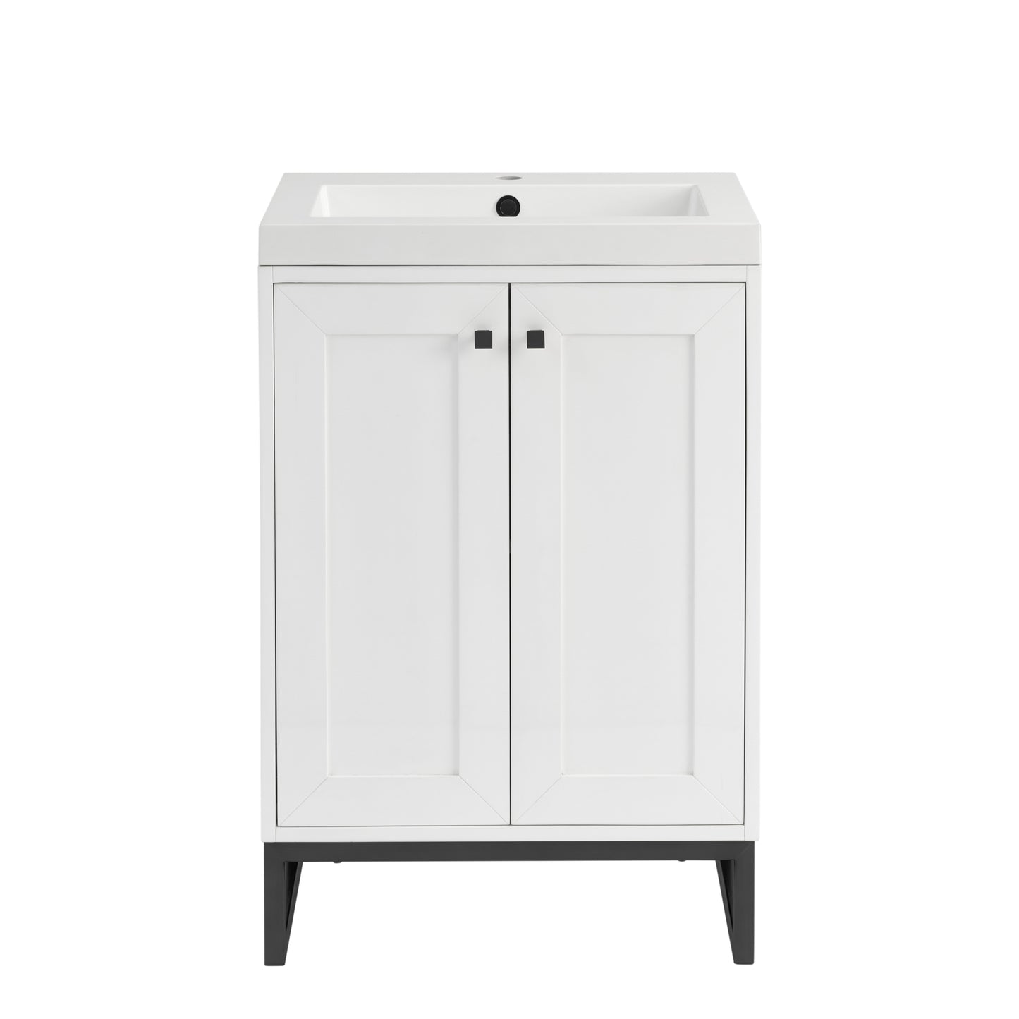 James Martin Vanities Chianti 24" Glossy White Matte Black Base Single Vanity With White Glossy Composite Stone Top