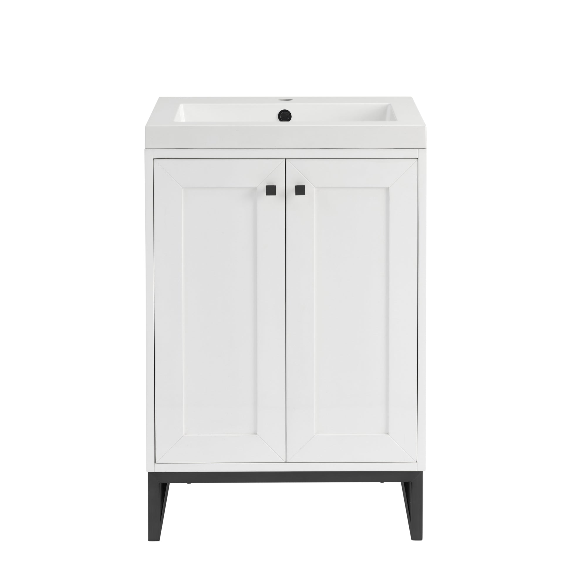 James Martin Vanities Chianti 24" Glossy White Matte Black Base Single Vanity With White Glossy Composite Stone Top