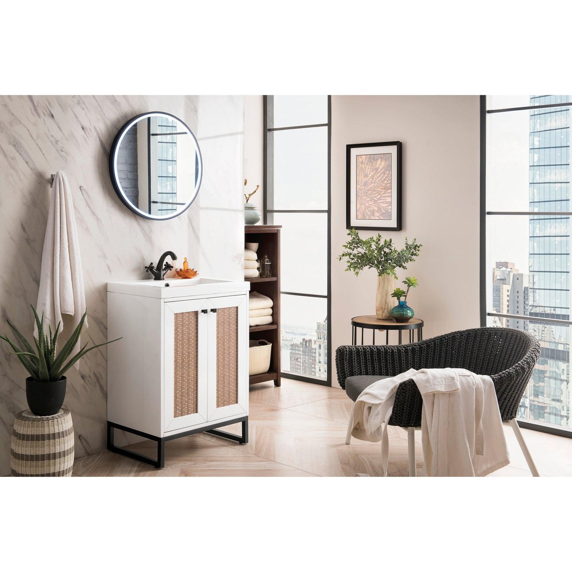 James Martin Vanities Chianti 24" Glossy White, Matte Black Single Vanity Cabinet With White Glossy Composite Countertop