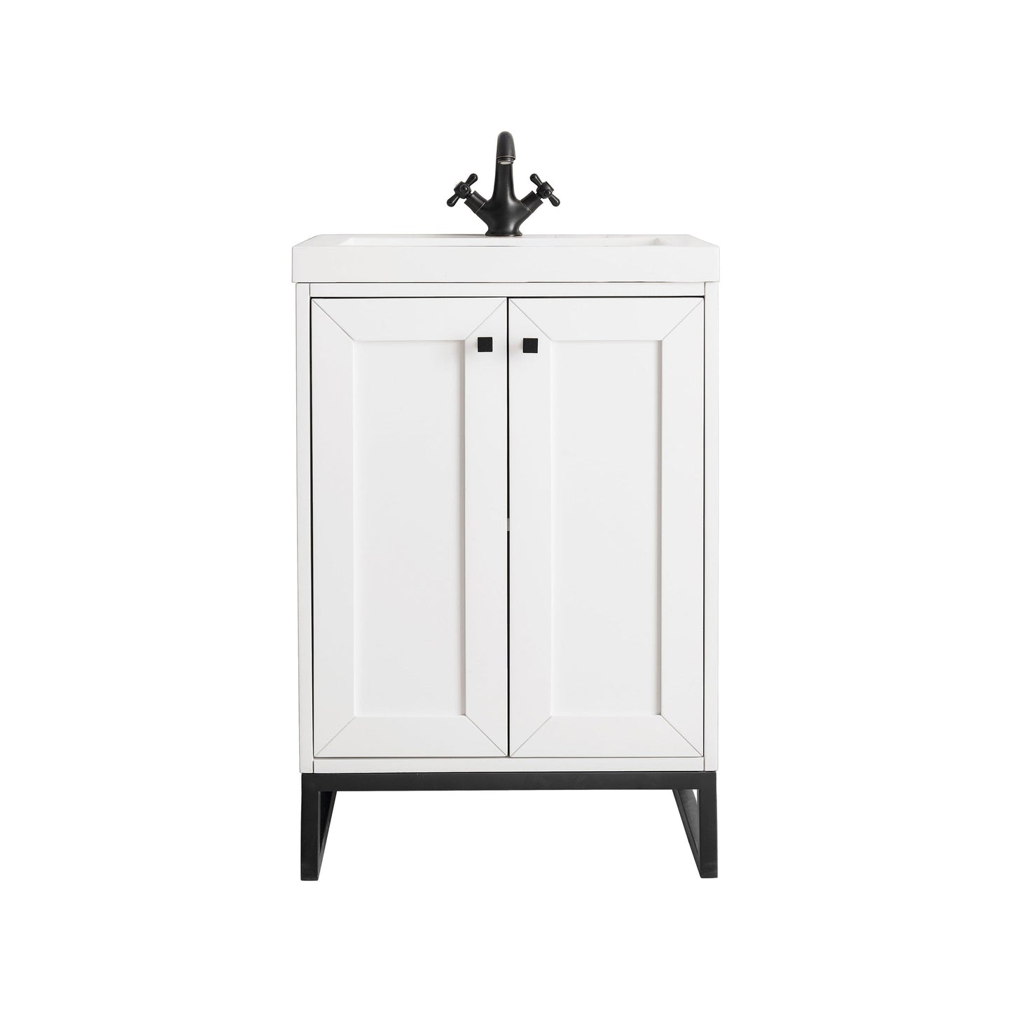 James Martin Vanities Chianti 24" Glossy White, Matte Black Single Vanity Cabinet With White Glossy Composite Countertop