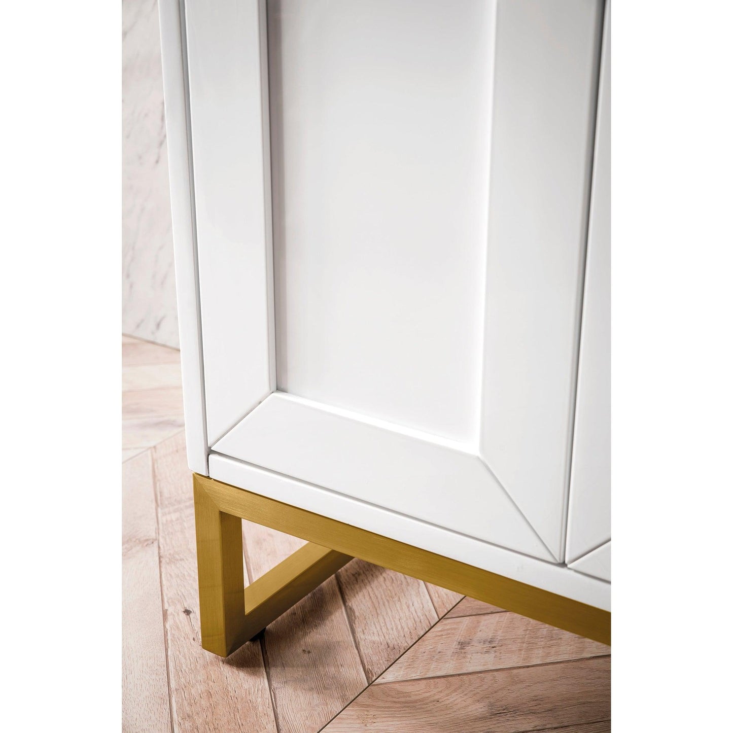 James Martin Vanities Chianti 24" Glossy White, Radiant Gold Single Vanity Cabinet With White Glossy Composite Countertop