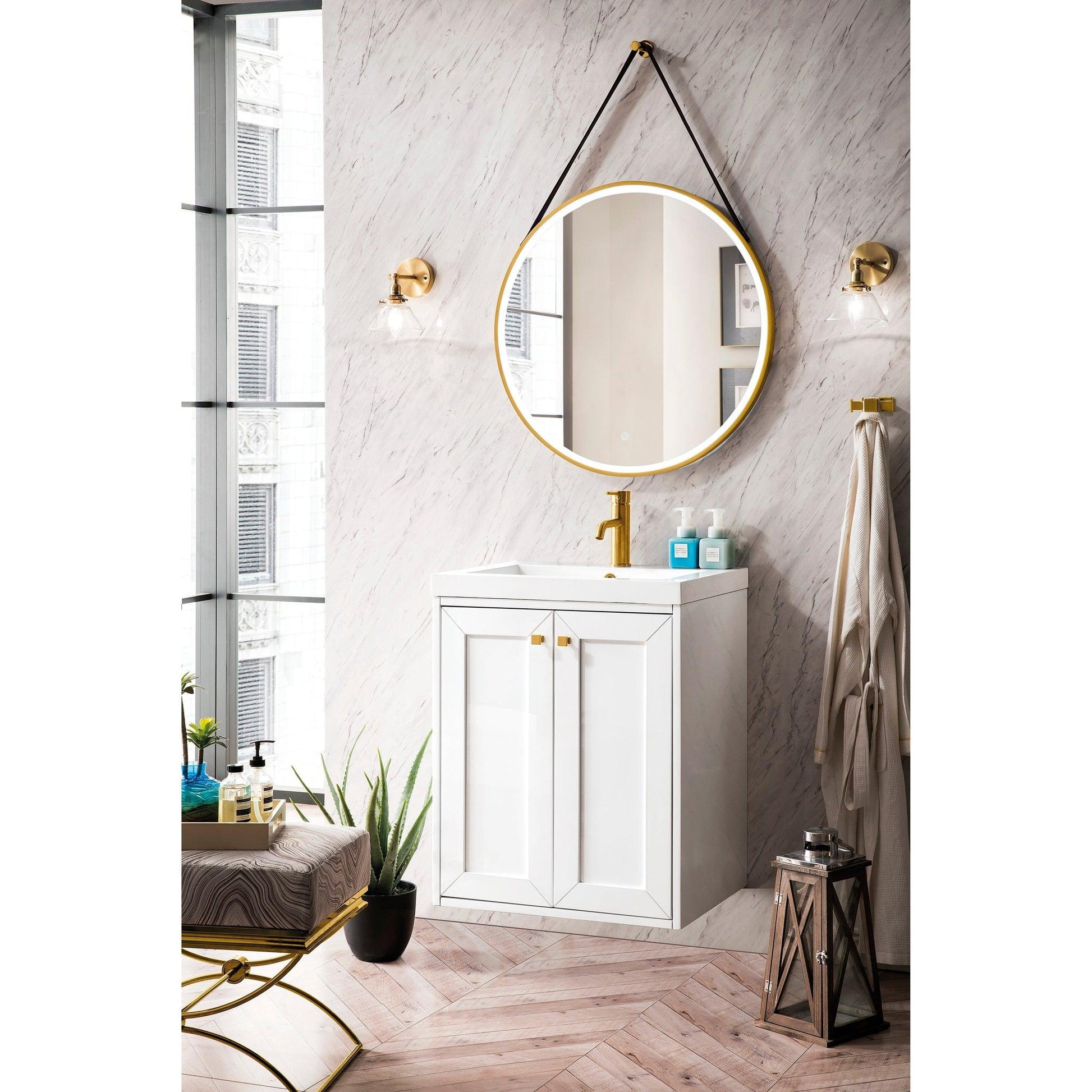 James Martin Vanities Chianti 24" Glossy White Single Vanity Cabinet With White Glossy Composite Countertop