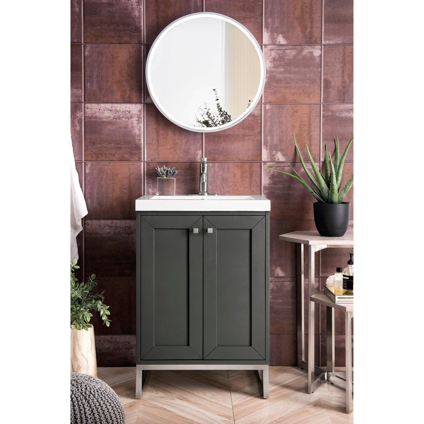 James Martin Vanities Chianti 24" Mineral Grey, Brushed Nickel Single Vanity Cabinet