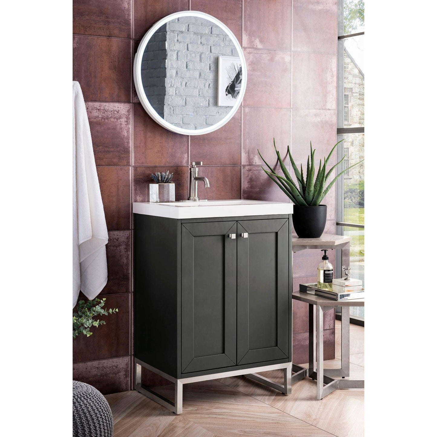 James Martin Vanities Chianti 24" Mineral Grey, Brushed Nickel Single Vanity Cabinet