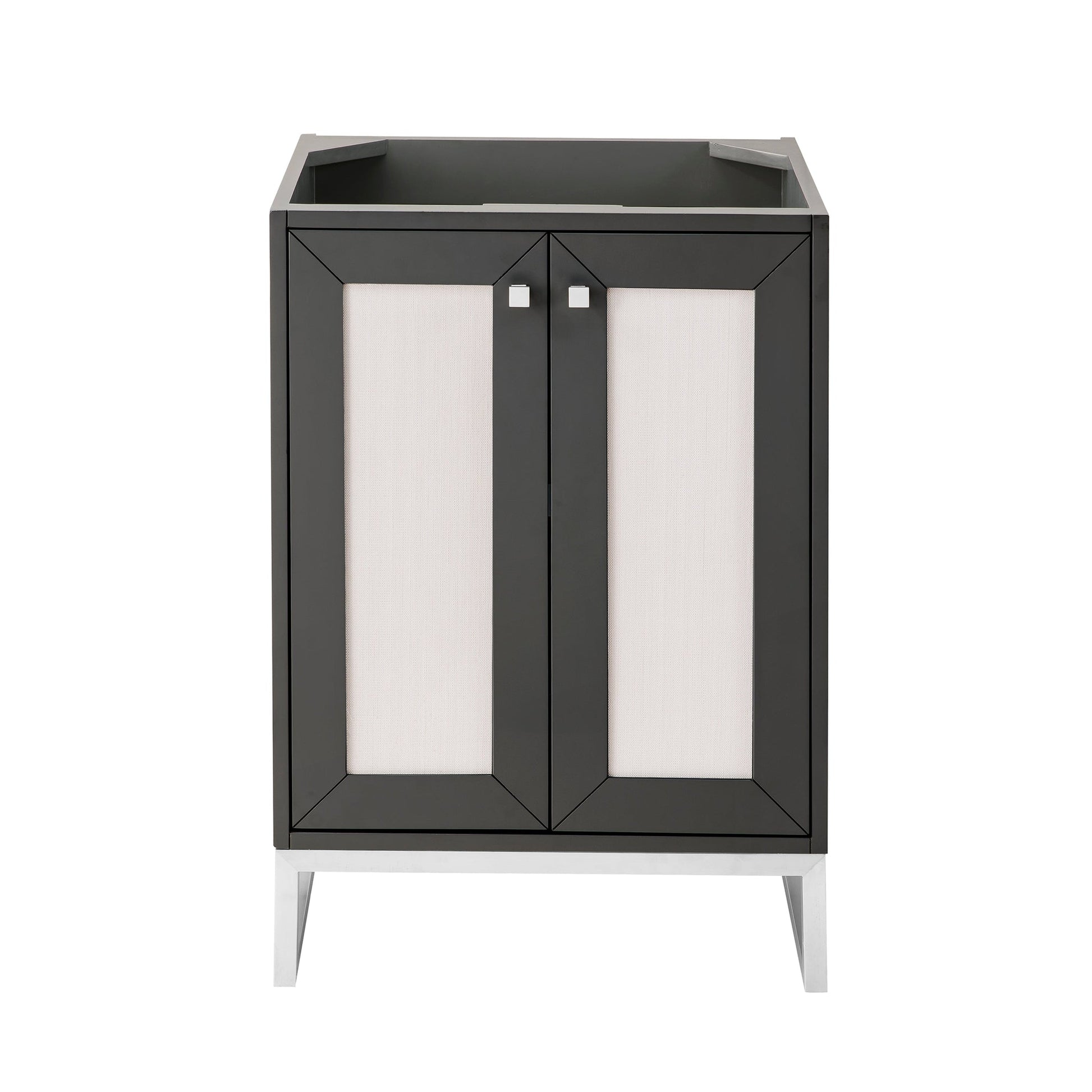 James Martin Vanities Chianti 24" Mineral Grey, Brushed Nickel Single Vanity Cabinet With White Glossy Composite Countertop