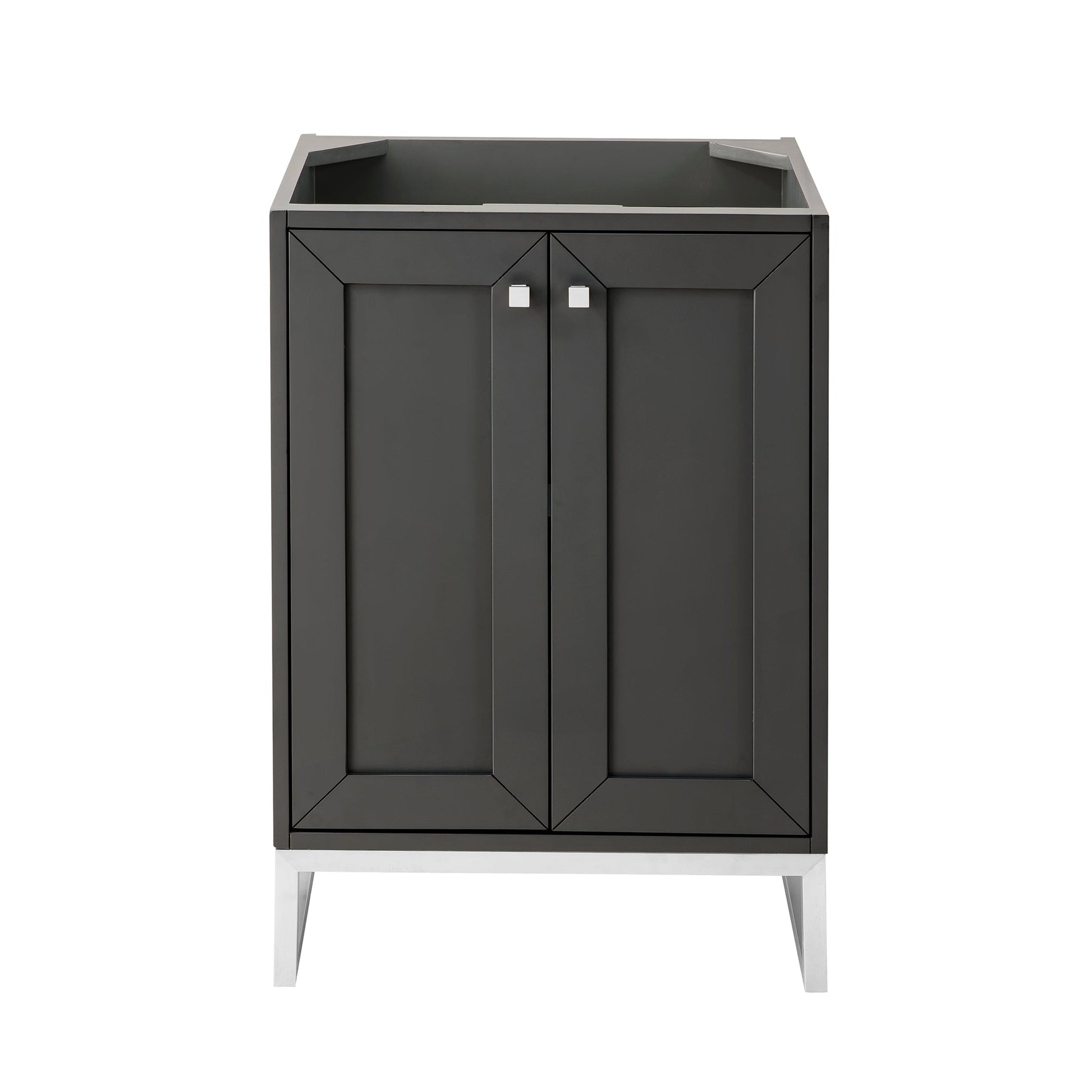 James Martin Vanities Chianti 24" Mineral Grey, Brushed Nickel Single Vanity Cabinet With White Glossy Composite Countertop