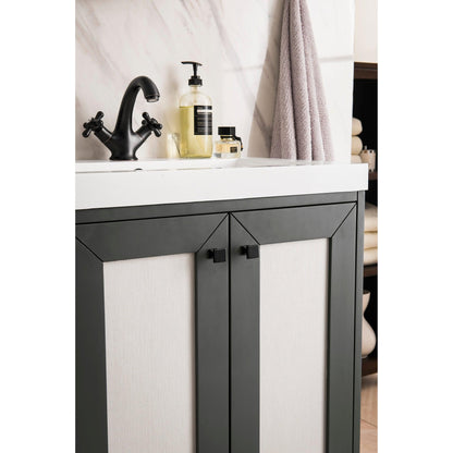 James Martin Vanities Chianti 24" Mineral Grey, Matte Black Single Vanity Cabinet With White Glossy Composite Countertop