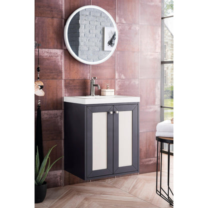 James Martin Vanities Chianti 24" Mineral Grey Single Vanity Cabinet With White Glossy Composite Countertop