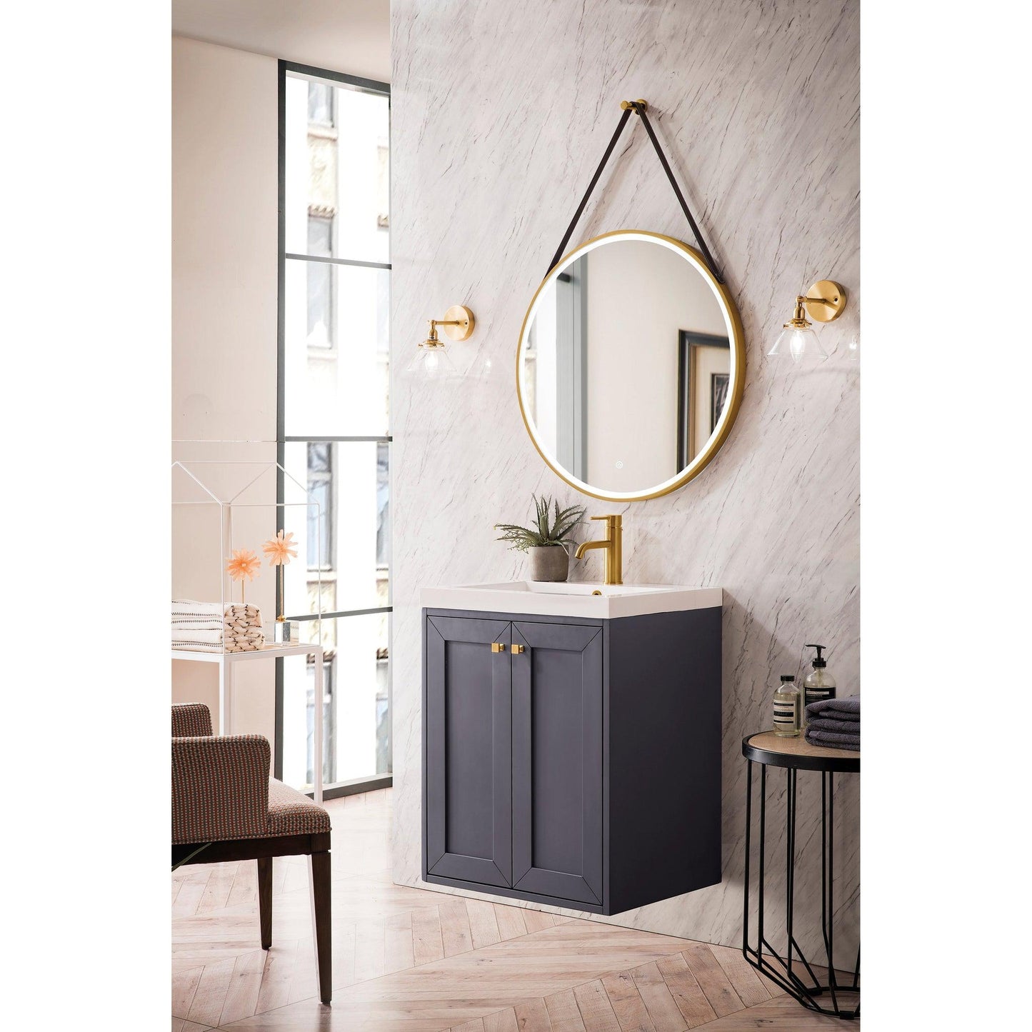 James Martin Vanities Chianti 24" Mineral Grey Single Vanity Cabinet With White Glossy Composite Countertop