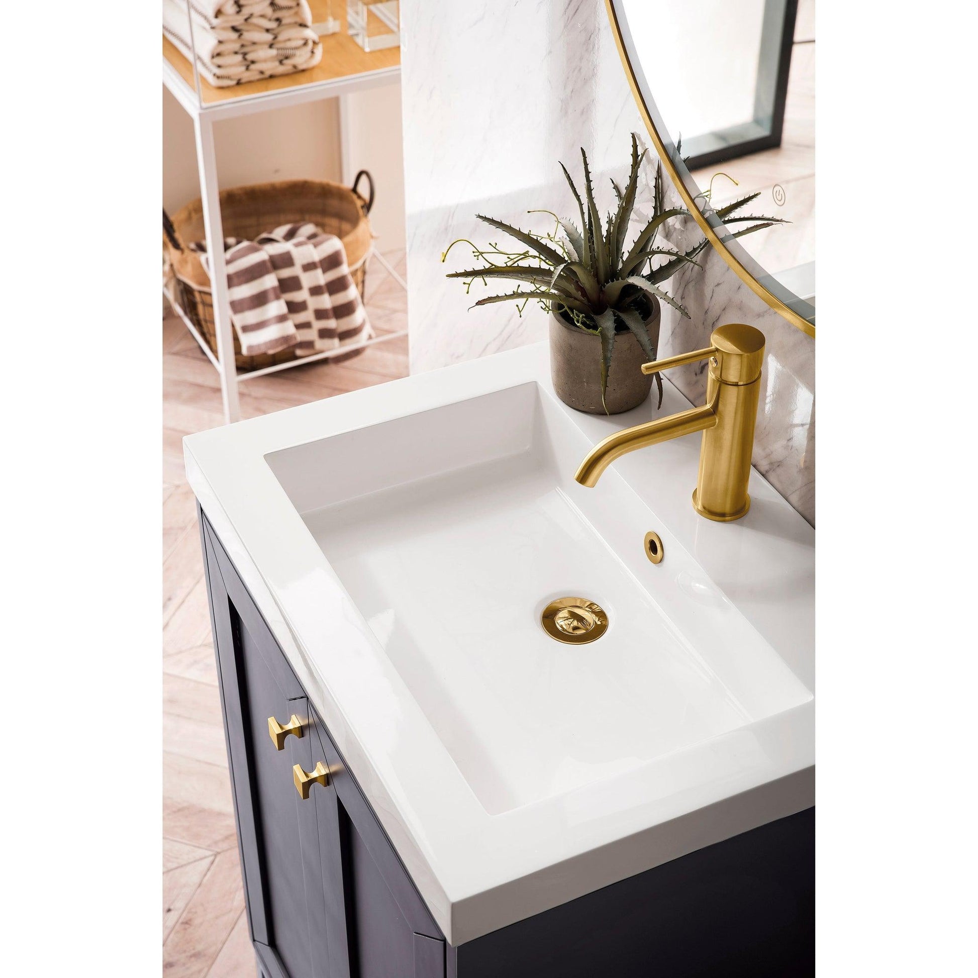James Martin Vanities Chianti 24" Mineral Grey Single Vanity Cabinet With White Glossy Composite Countertop