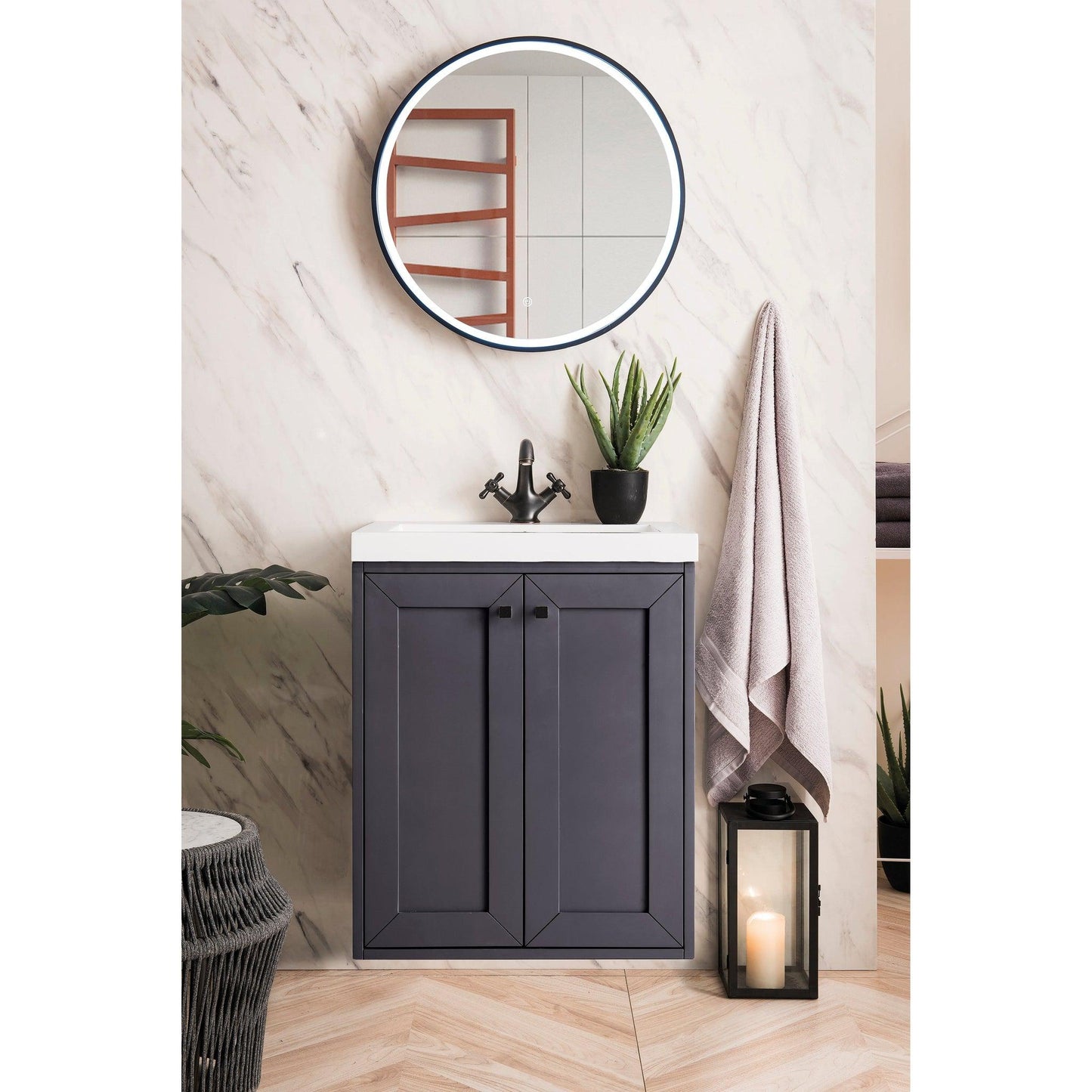 James Martin Vanities Chianti 24" Mineral Grey Single Vanity Cabinet With White Glossy Composite Countertop