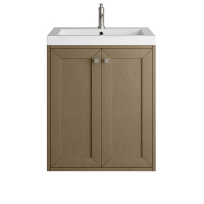 James Martin Vanities Chianti 24" Walnut Whisper Brushed Nickel Base Single Vanity With White Glossy Composite Stone Top