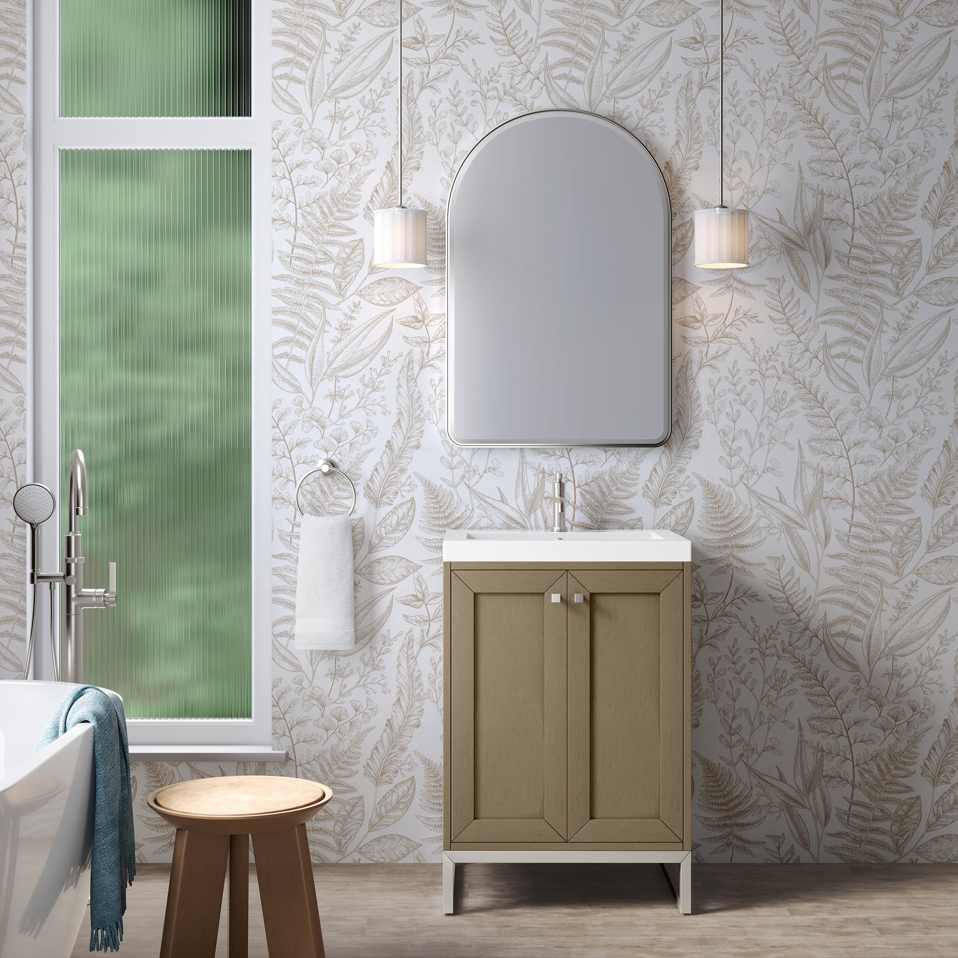 James Martin Vanities Chianti 24" Walnut Whisper Brushed Nickel Base Single Vanity With White Glossy Composite Stone Top