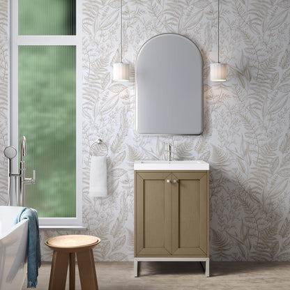 James Martin Vanities Chianti 24" Walnut Whisper Brushed Nickel Base Single Vanity With White Glossy Composite Stone Top