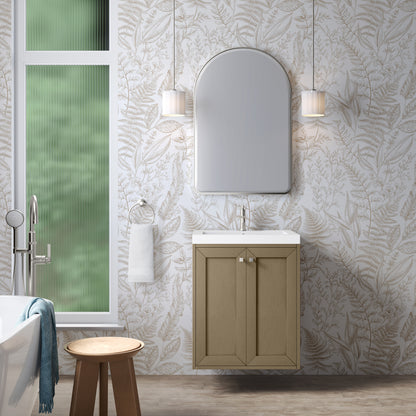 James Martin Vanities Chianti 24" Walnut Whisper Brushed Nickel Base Single Vanity With White Glossy Composite Stone Top