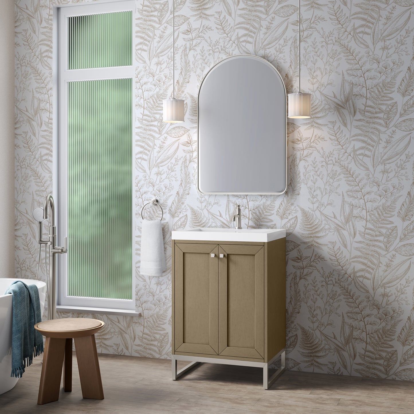 James Martin Vanities Chianti 24" Walnut Whisper Brushed Nickel Base Single Vanity With White Glossy Composite Stone Top