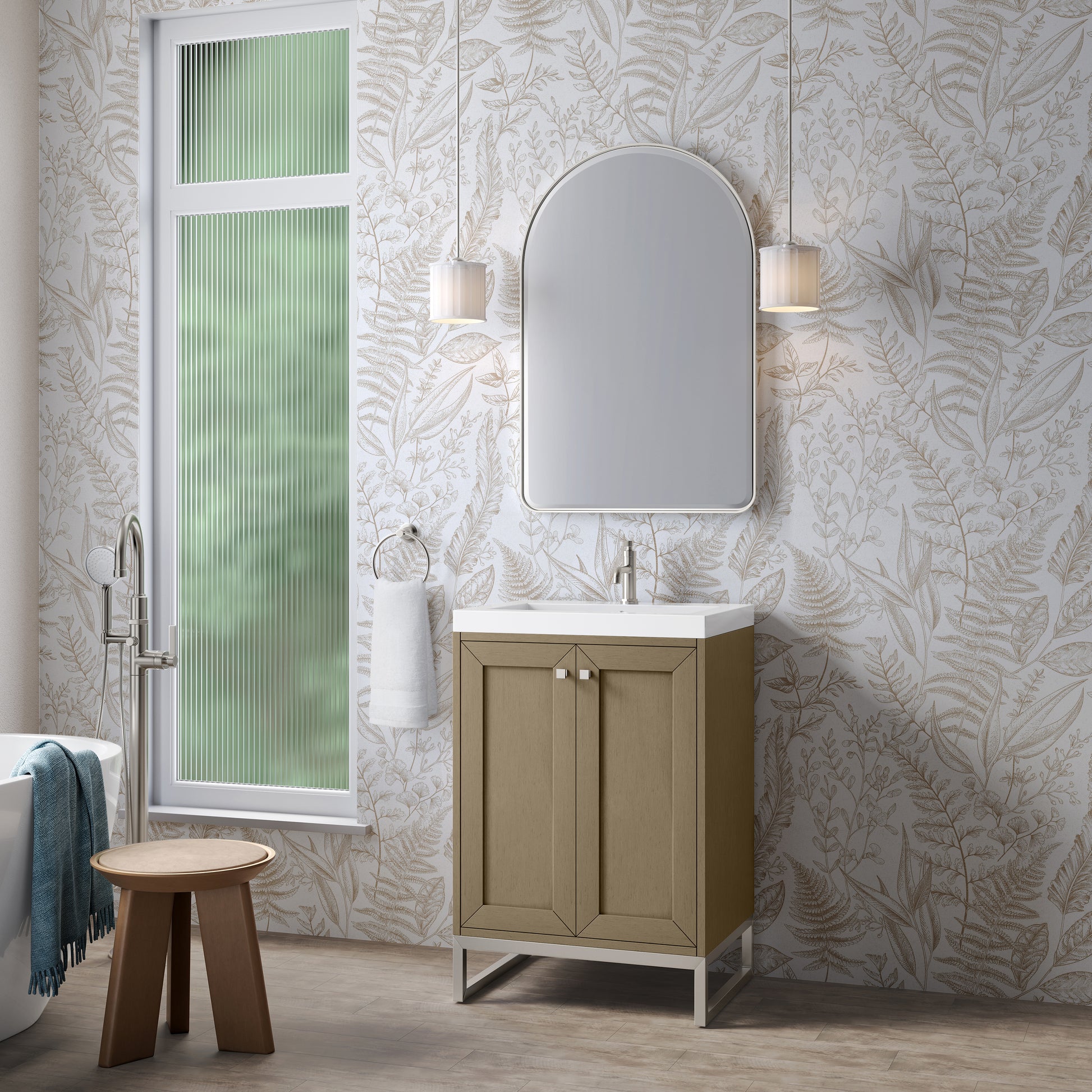 James Martin Vanities Chianti 24" Walnut Whisper Brushed Nickel Base Single Vanity With White Glossy Composite Stone Top