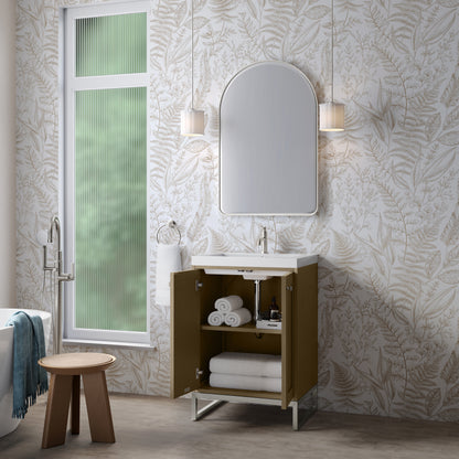 James Martin Vanities Chianti 24" Walnut Whisper Brushed Nickel Base Single Vanity With White Glossy Composite Stone Top