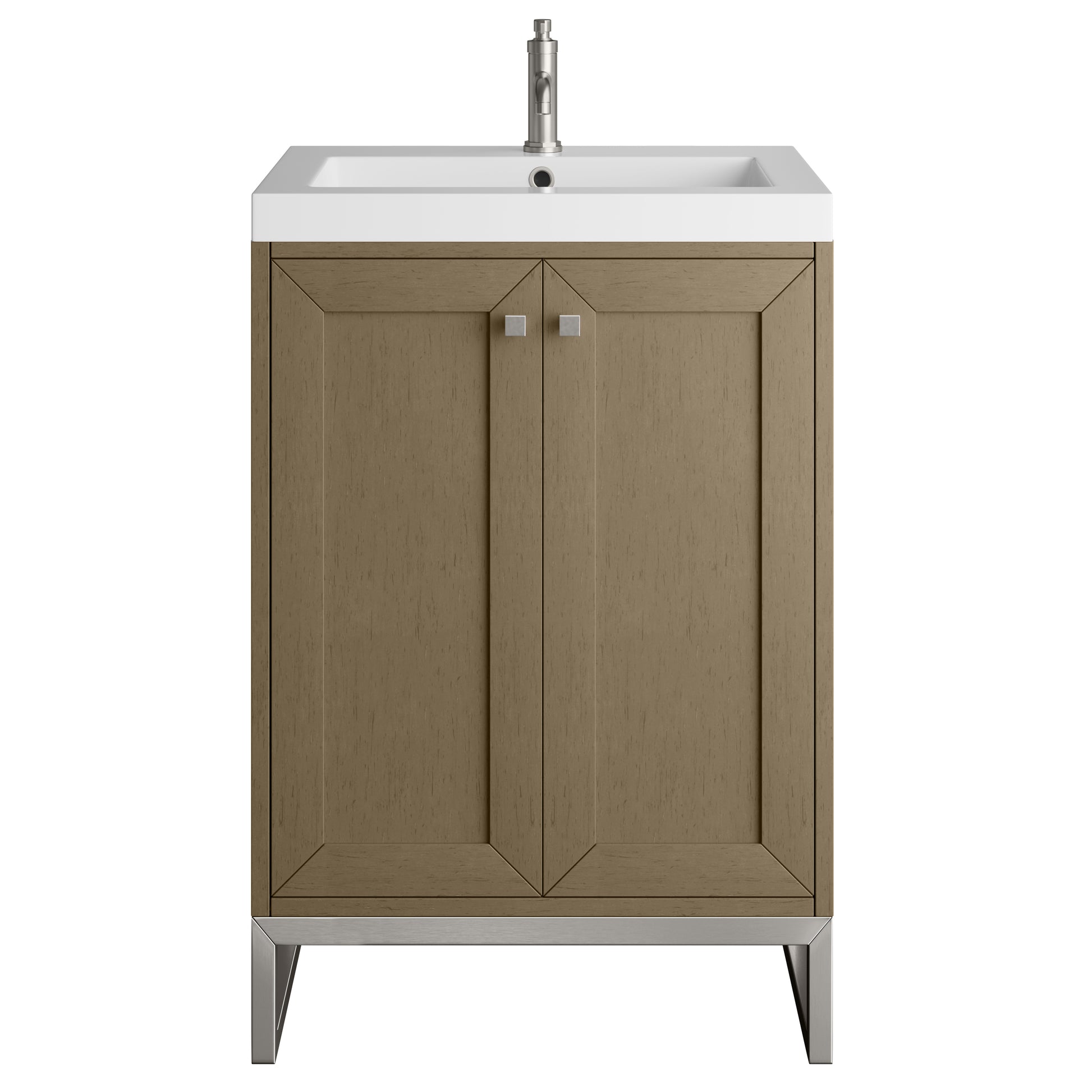 James Martin Vanities Chianti 24" Walnut Whisper Brushed Nickel Base Single Vanity With White Glossy Composite Stone Top