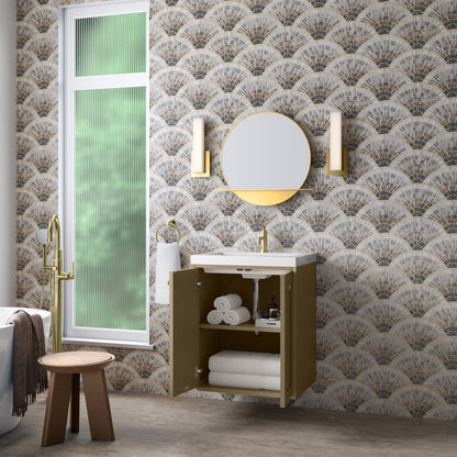 James Martin Vanities Chianti 24" Walnut Whisper Champagne Brass Base Single Vanity With White Glossy Composite Stone Top