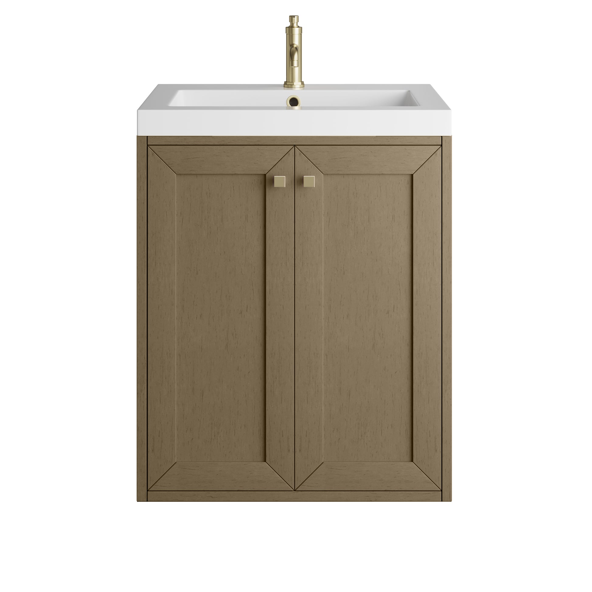 James Martin Vanities Chianti 24" Walnut Whisper Champagne Brass Base Single Vanity With White Glossy Composite Stone Top