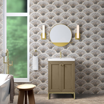 James Martin Vanities Chianti 24" Walnut Whisper Champagne Brass Base Single Vanity With White Glossy Composite Stone Top