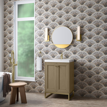 James Martin Vanities Chianti 24" Walnut Whisper Champagne Brass Base Single Vanity With White Glossy Composite Stone Top