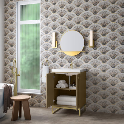 James Martin Vanities Chianti 24" Walnut Whisper Champagne Brass Base Single Vanity With White Glossy Composite Stone Top