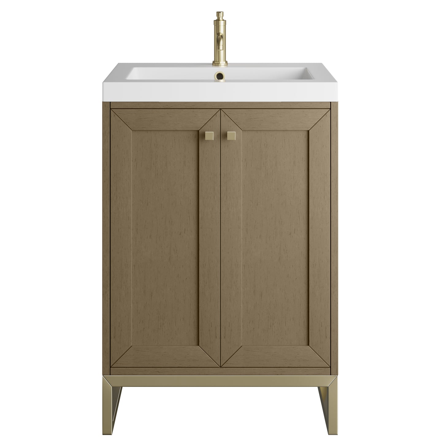 James Martin Vanities Chianti 24" Walnut Whisper Champagne Brass Base Single Vanity With White Glossy Composite Stone Top