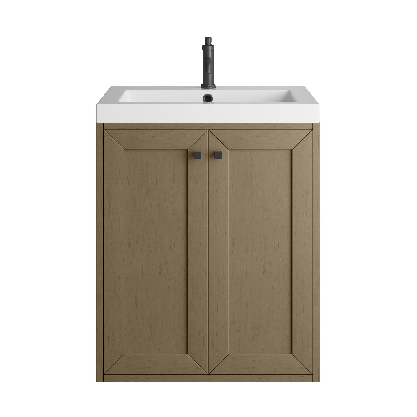 James Martin Vanities Chianti 24" Walnut Whisper Matte Black Base Single Vanity With White Glossy Composite Stone Top