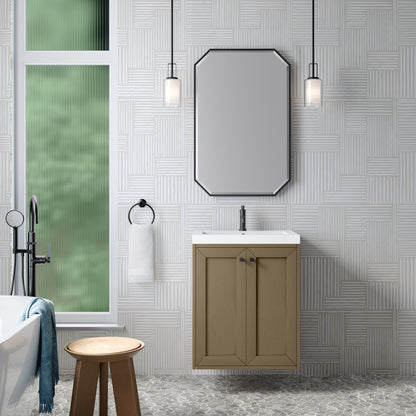 James Martin Vanities Chianti 24" Walnut Whisper Matte Black Base Single Vanity With White Glossy Composite Stone Top