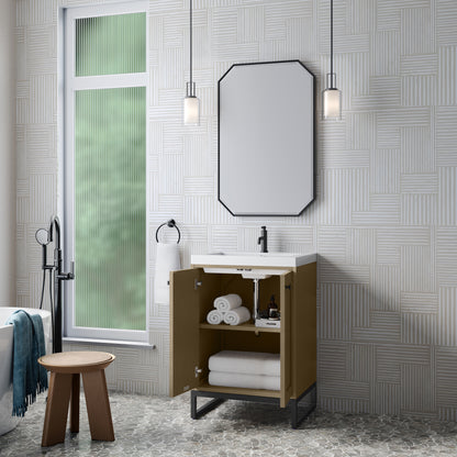 James Martin Vanities Chianti 24" Walnut Whisper Matte Black Base Single Vanity With White Glossy Composite Stone Top