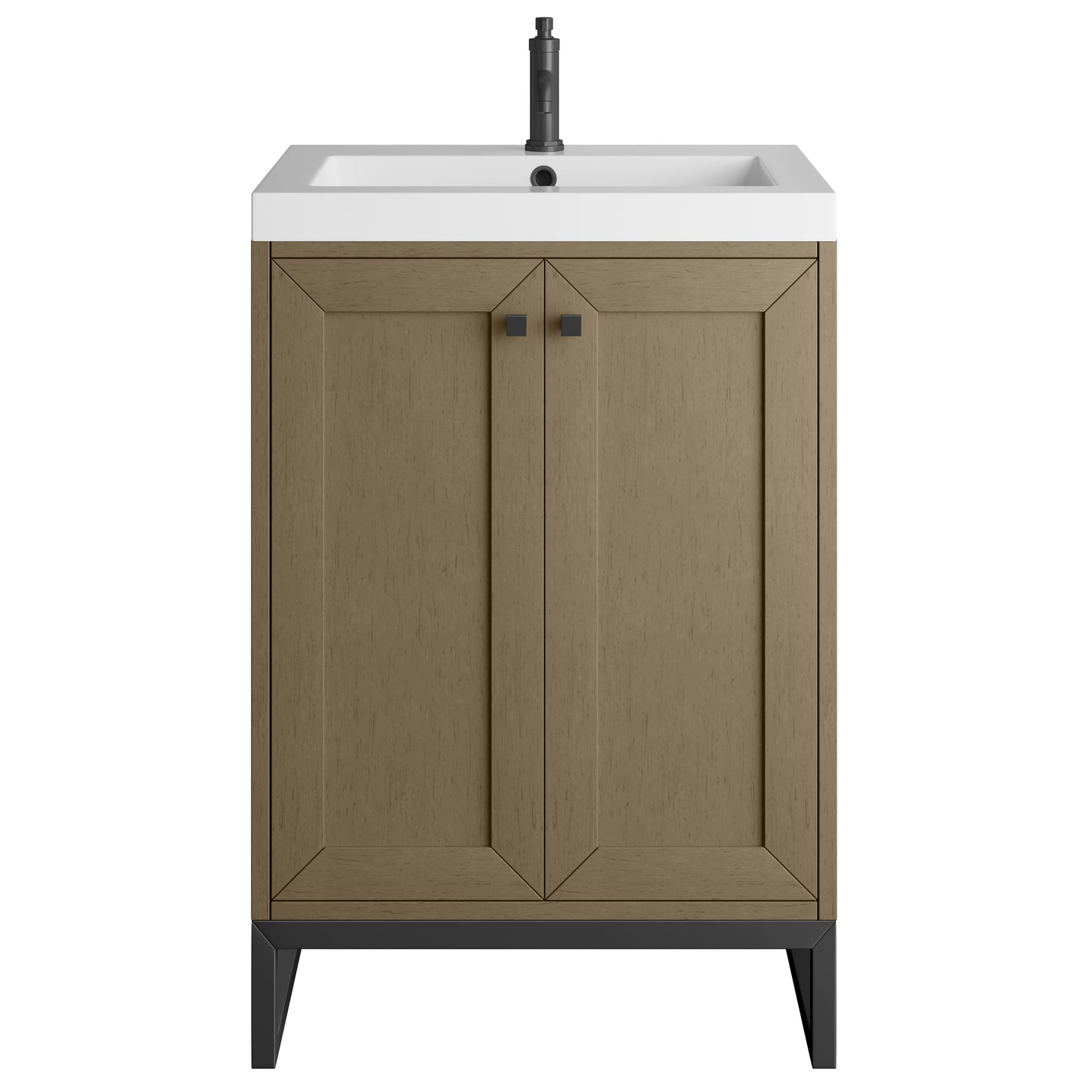 James Martin Vanities Chianti 24" Walnut Whisper Matte Black Base Single Vanity With White Glossy Composite Stone Top