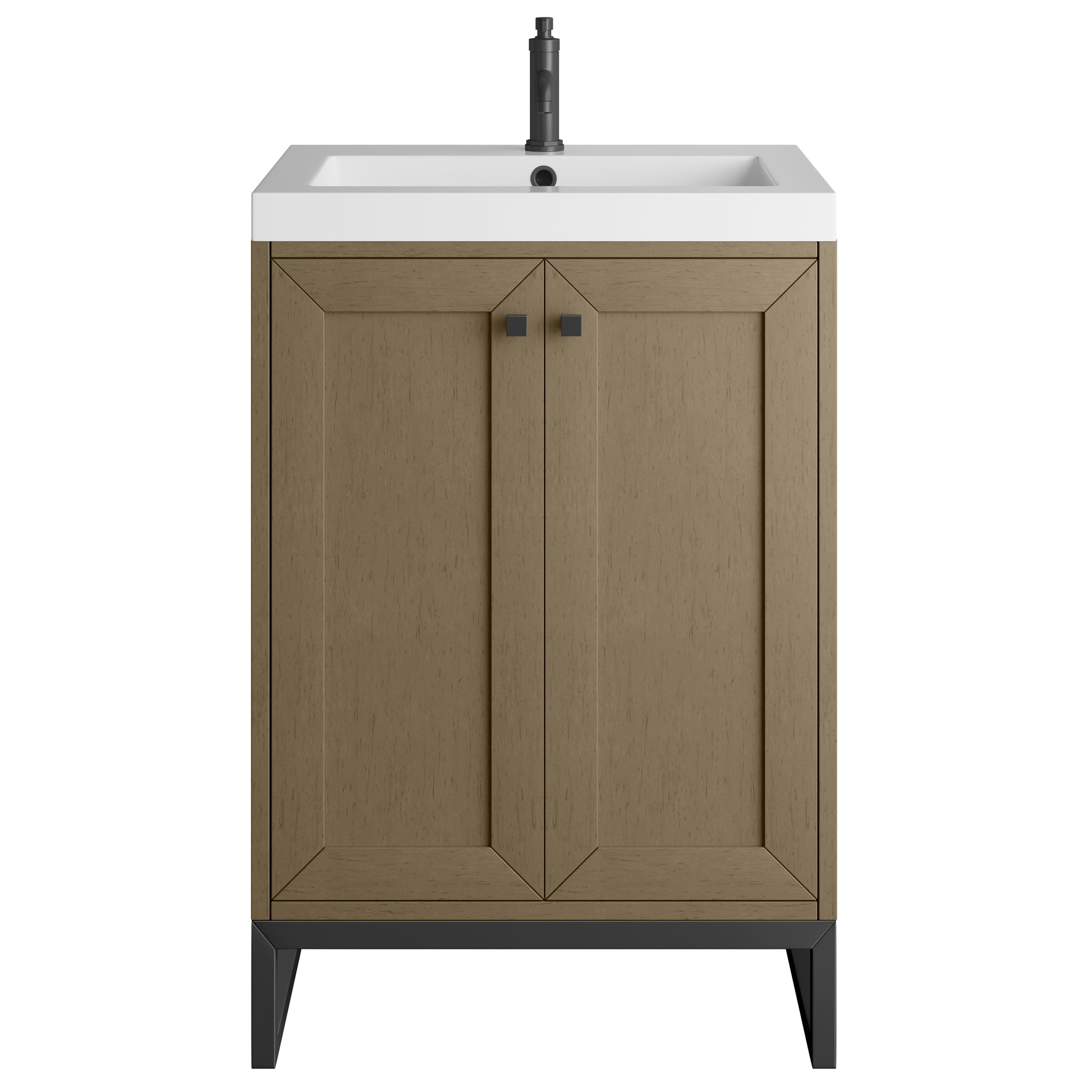James Martin Vanities Chianti 24" Walnut Whisper Matte Black Base Single Vanity With White Glossy Composite Stone Top