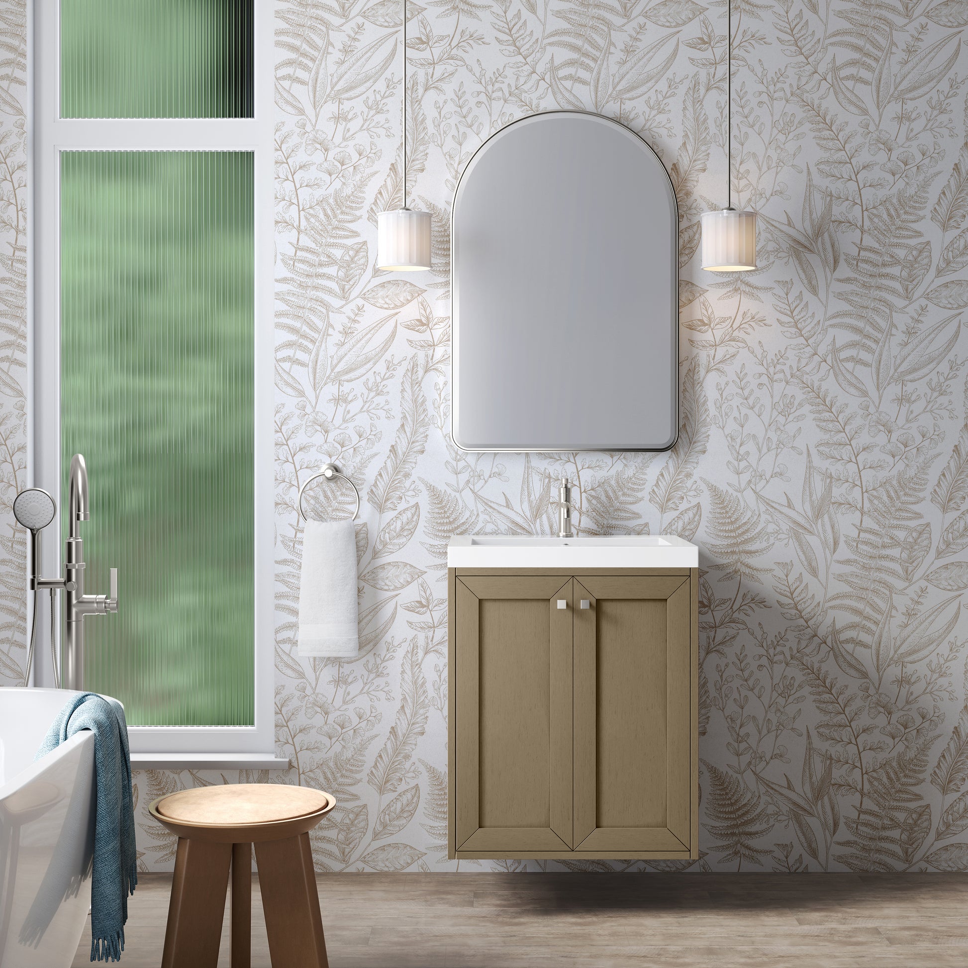 James Martin Vanities Chianti 24" Walnut Whisper Single Vanity With White Glossy Composite Stone Top