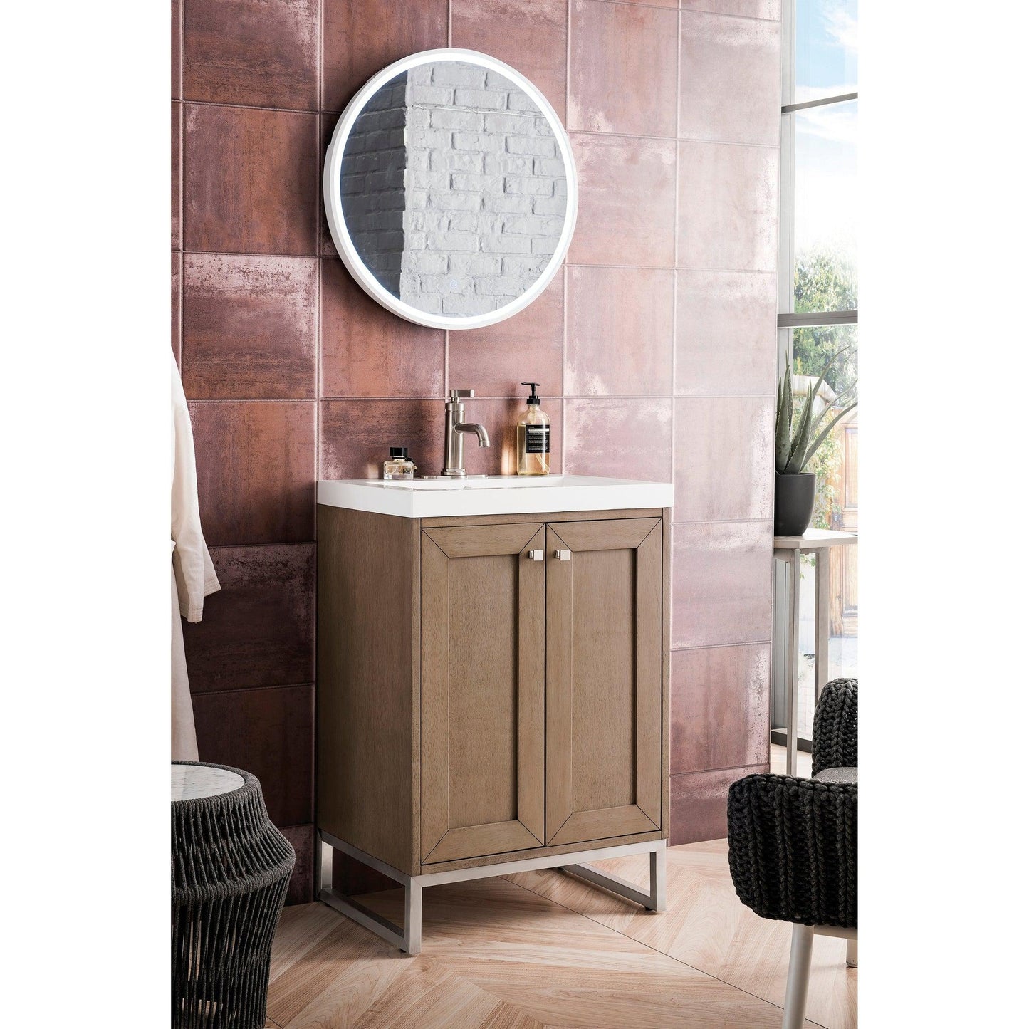 James Martin Vanities Chianti 24" Whitewashed Walnut, Brushed Nickel Single Vanity Cabinet