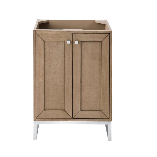 James Martin Vanities Chianti 24" Whitewashed Walnut, Brushed Nickel Single Vanity Cabinet With White Glossy Composite Countertop